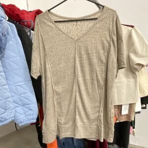 Women’s Regular Fit V-Neck Short Sleeve Casual Tee Shirt Beige Size L